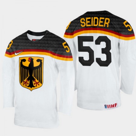 Deutschland Trikot Moritz Seider 53 IIHF World Championship 2023 Weiss - Herren